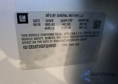 2016 Chevrolet Malibu Lt из США, поврежденный, VIN 1G1ZE5STXGF324800